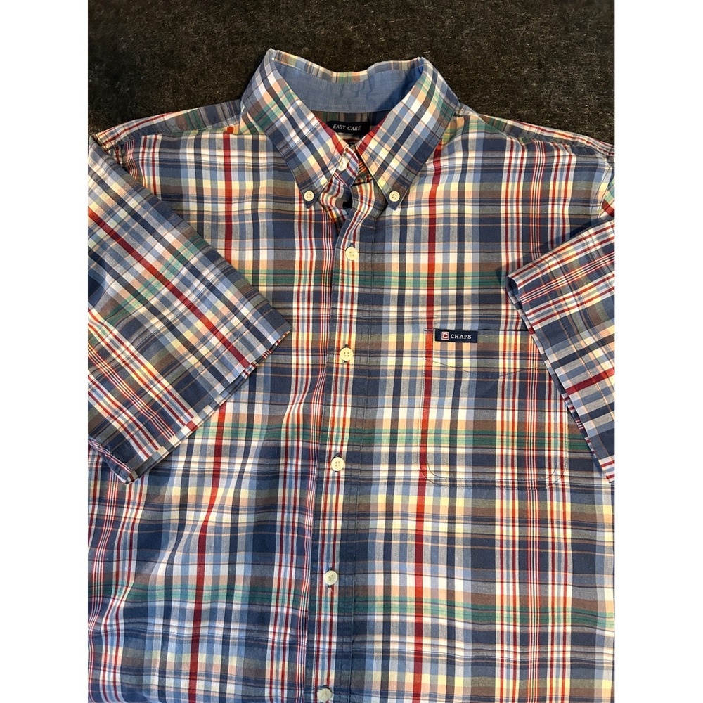 Chaps Men Classic Fit‎ Plaid Short Sleeve Button Down Shirt Easy Care L G